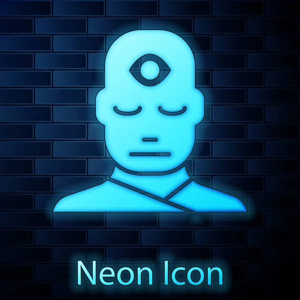 Светящийся Неоновый Человек Иконкой Третьего Глаза Фоне Кирпичной Стены Концепция — стоковый вектор