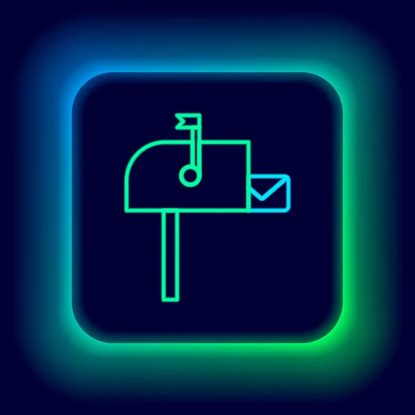 Gloeiende Neon Lijn Open Mail Box Icoon Geïsoleerd Zwarte Achtergrond — Stockvector