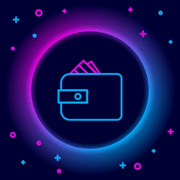 Leuchtende Neonfarbene Brieftasche Mit Stapeln Papiergeld Bargeld Symbol Isoliert Auf — Stockvektor