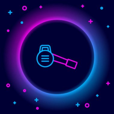 Parlayan neon hattı Yaprak üfleyici simgesi siyah arkaplanda izole edildi. Renkli taslak konsepti. Vektör.