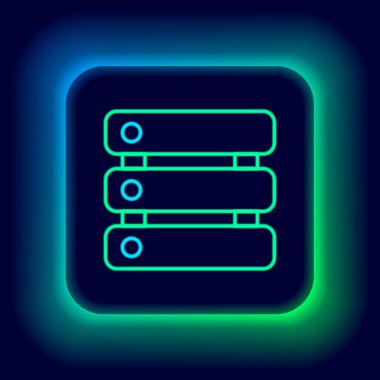 Parlayan neon hattı Sunucu, Data, Web sunucu simgesi siyah arkaplanda izole edildi. Renkli taslak konsepti. Vektör.