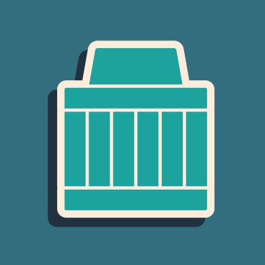 Yeşil Araba hava filtresi ikonu yeşil arkaplanda izole edildi. Otomobil tamir hizmeti sembolü. Uzun gölge tarzı. Vektör.