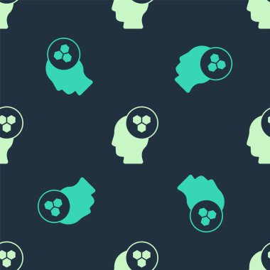 Yeşil ve bej arıcı ikonu mavi arkaplanda kusursuz desen izole etti. Özel koruyucu üniforma. Vektör.