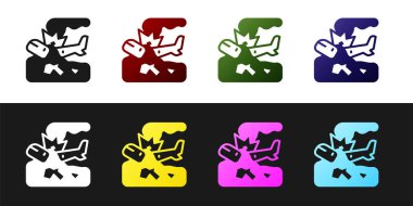 Set Plane crash icon isolated on black and white background. Vector.