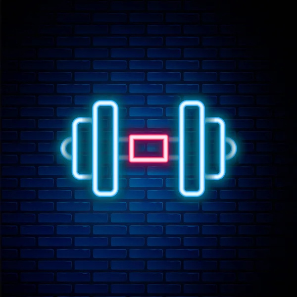 Gloeiende Neon Lijn Dumbbell Pictogram Geïsoleerd Baksteen Muur Achtergrond Spieren — Stockvector