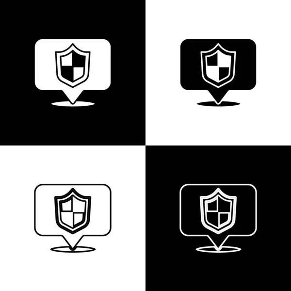 Establecer Icono Escudo Ubicación Aislado Fondo Blanco Negro Concepto Seguro — Archivo Imágenes Vectoriales