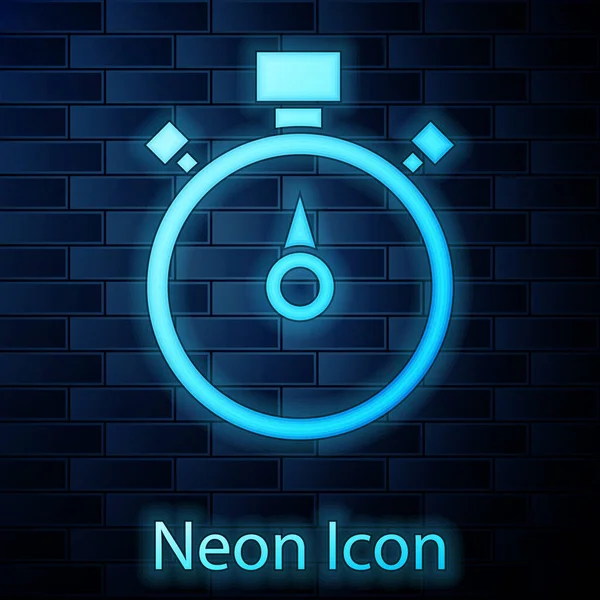 Zářící Neon Stopwatch Ikona Izolované Pozadí Cihlové Zdi Časový Spínač — Stockový vektor