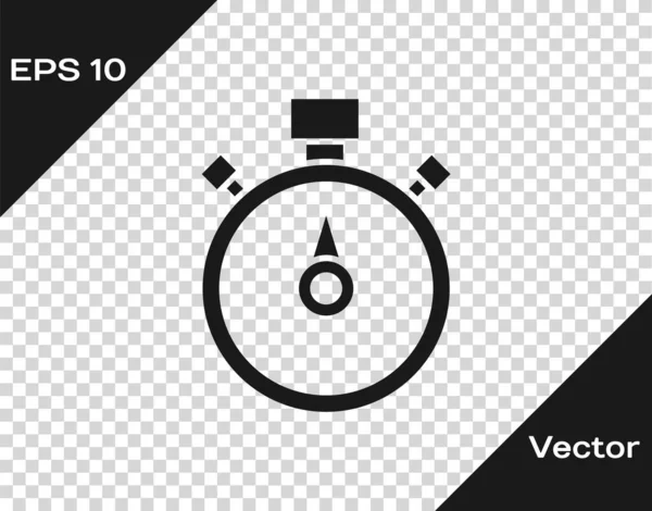 Svart Stoppur Ikon Isolerad Transparent Bakgrund Tidtagarskylt Kronometertecken Vektor — Stock vektor