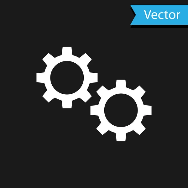 Ikona White Gear Izolované Černém Pozadí Značka Nastavení Ozubeného Kola — Stockový vektor