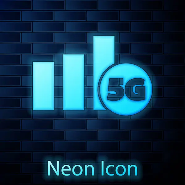 Parlayan Neon Yeni Kablosuz Internet Kablosuz Bağlantı Simgesi Tuğla Duvar — Stok Vektör