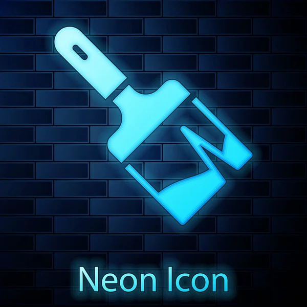 Glödande Neon Måla Borste Ikon Isolerad Tegel Vägg Bakgrund Vektor — Stock vektor