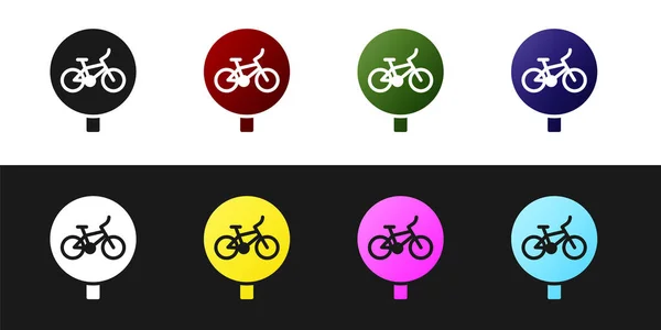Setzen Sie Das Fahrrad Symbol Isoliert Auf Schwarzem Und Weißem — Stockvektor