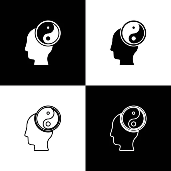 Állítsa Yin Yang Szimbólum Harmónia Egyensúly Ikon Elszigetelt Fekete Fehér — Stock Vector
