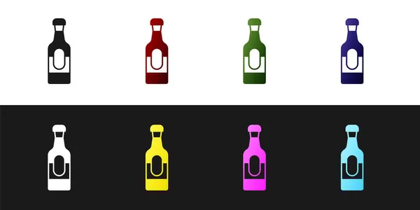 Set Ikon Botol Anggur Diisolasi Pada Latar Belakang Hitam Dan - Stok Vektor