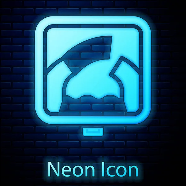 Ragyogó Neon Drawbridge Előre Ikon Elszigetelt Téglafal Háttér Információs Útjelző — Stock Vector