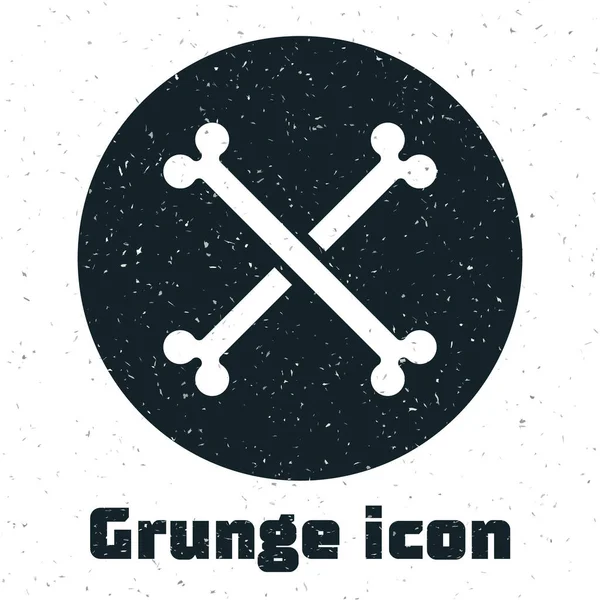 Grunge Crossed Mänskliga Ben Ikon Isolerad Vit Bakgrund Monokrom Vintage — Stock vektor