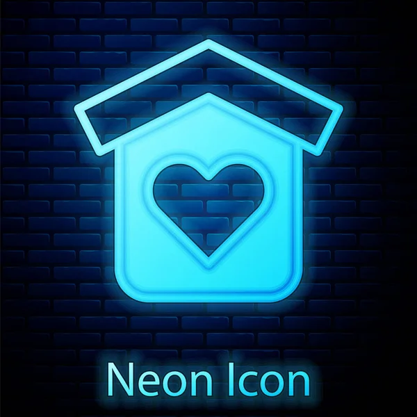 Zářící Neonový Přístřešek Pro Ikonu Bezdomovce Izolovanou Pozadí Cihlové Zdi — Stockový vektor