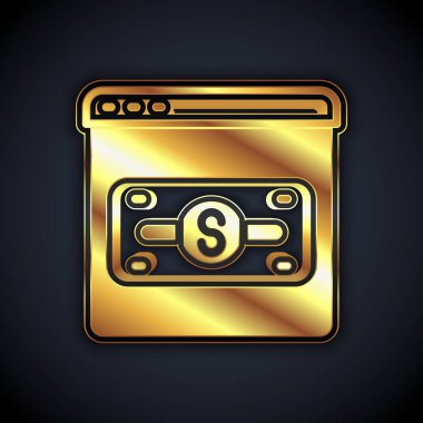 Ekran simgesindeki Gold Online alışverişi siyah arkaplanda izole edildi. Konsept e-ticaret, e-ticaret, online iş pazarlama. Vektör.