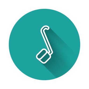 Beyaz çizgi sauna kepçe simgesi uzun gölge arkaplan izole. Yeşil daire düğmesi. Vektör.