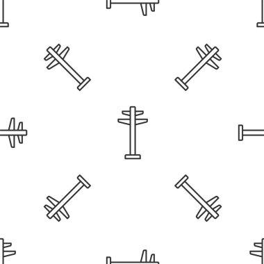 Grey line Electric tower used to support an overhead power line icon isolated seamless pattern on white background. High voltage power pole line. Vector.