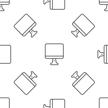 Gri çizgi bilgisayar ekranı simgesi beyaz arkaplanda izole edilmiş kusursuz desen. Elektronik cihaz. Ön manzara. Vektör.