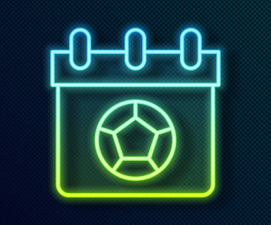 Parlayan neon hattı futbol ya da futbol takvimi simgesi siyah arkaplanda izole edildi. Günün maçı var. Randevu futbolu ya da futbol maçı. Vektör.
