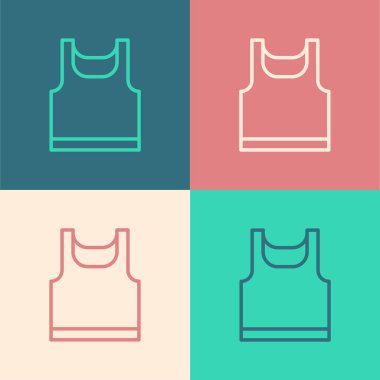 Pop Art Line kolsuz spor tişörtü ikonu renk arkaplanında izole edilmiş. Vektör.