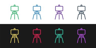 Ahşap sehpa ya da resim tahtası simgesini siyah beyaz arkaplanda izole et. Vektör.