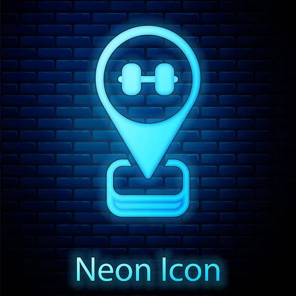 Leuchtende Neon Location Turnhalle Symbol Isoliert Auf Backsteinwand Hintergrund Vektor — Stockvektor