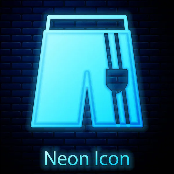 Świecący Neon Ikona Krótkie Lub Spodnie Izolowane Tle Cegły Ściany — Wektor stockowy