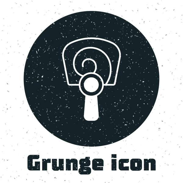 Grunge Korean Hand Fan Icon Isolated White Background Monochrome Vintage — Vetor de Stock