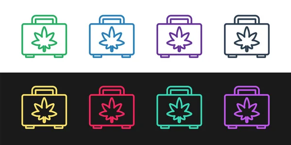 Set Line Caja Compras Marihuana Medicinal Icono Hoja Cannabis Aislado — Archivo Imágenes Vectoriales
