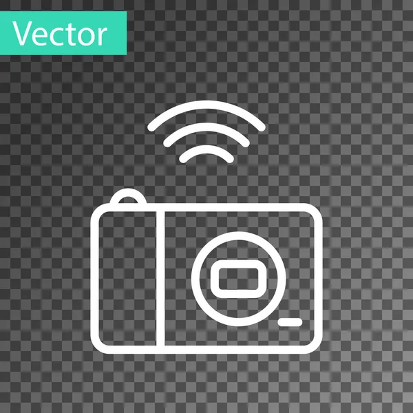 Weiße Linie Smart Fotokamerasystem Symbol Isoliert Auf Transparentem Hintergrund Konzept — Stockvektor