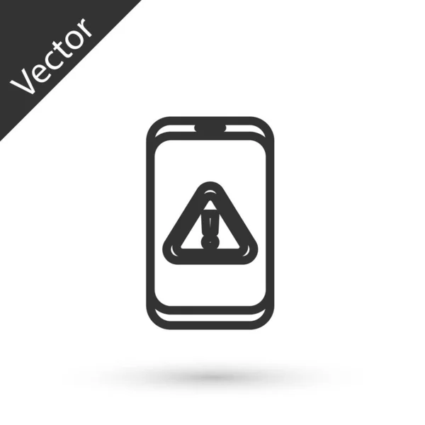Línea Gris Teléfono Móvil Con Icono Signo Exclamación Aislado Sobre — Vector de stock
