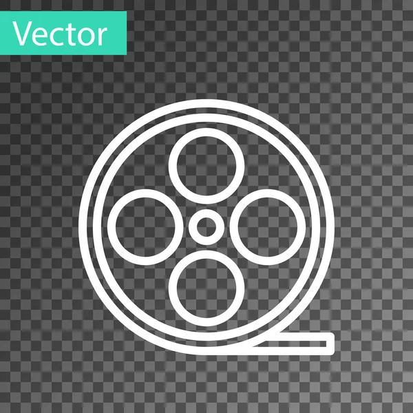 White Line Film Reel Icon Isolated Transparent Background Vector — Stock Vector