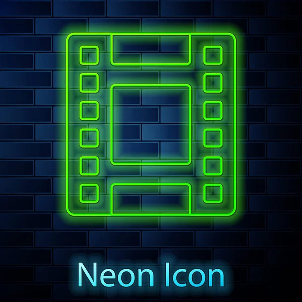 Zářící Neonová Čára Přehrávání Video Ikona Izolované Cihlové Zdi Pozadí — Stockový vektor