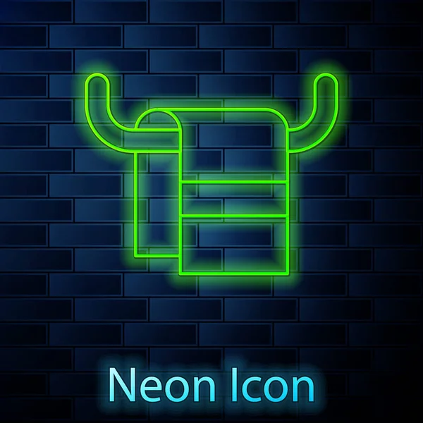 Zářící Neonová Čára Ručník Ikonu Ramínka Izolované Cihlové Zdi Pozadí — Stockový vektor