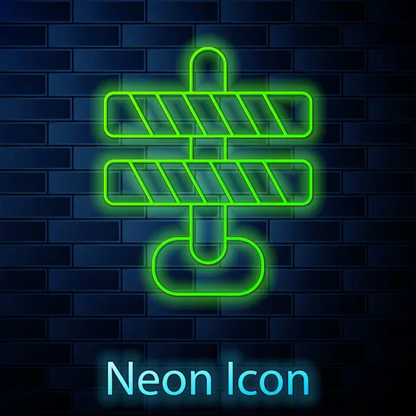 Glowing Neon Line Road Barrier Icon Isolated Brick Wall Background — Stock Vector