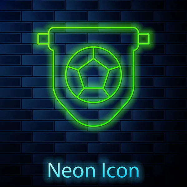 Zářící Neonová Čára Fotbal Nebo Fotbalová Vlajka Vlajka Ikona Izolované — Stockový vektor