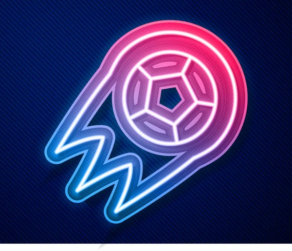 Lumineux Néon Ligne Ballon Football Icône Isolée Sur Fond Bleu — Image vectorielle
