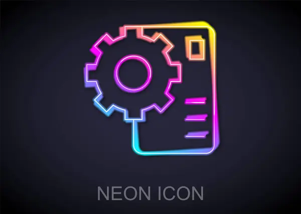 Glödande Neon Line Neurala Nätverk Ikon Isolerad Svart Bakgrund Artificiell — Stock vektor