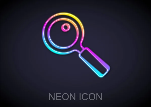 Glödande Neon Linje Förstoringsglas Ikon Isolerad Svart Bakgrund Sök Fokusera — Stock vektor
