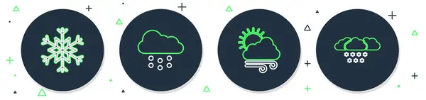 stock vector Set line Cloud with snow Windy weather Snowflake and icon. Vector.