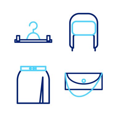 Hat debriyaj çantası Etek Kış şapkası, kulaklık ve elbise askısı ikonu. Vektör.