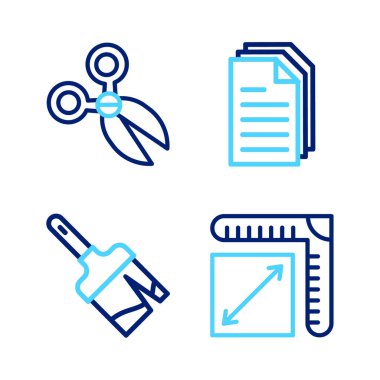 Kağıt Boyutu Boyalı Fırça Dosyası ve Makas simgesini ayarla. Vektör.