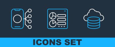 Set line Cloud database Neural network and Computer api interface icon. Vector.