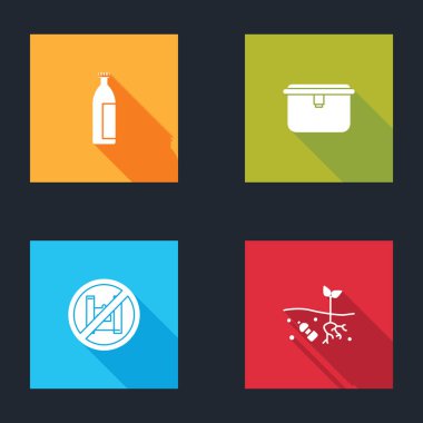 Losyon kozmetik tüpü, beslenme çantası plastik poşet posterine ve kirlilik gezegen ikonu sorununa hayır de. Vektör.