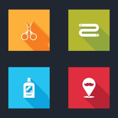 Makas kuaförü, havlu, şampuan şişesi ve berber dükkanı ikonu. Vektör.