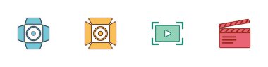 Movie spot, Online play video ve clapper simgesini ayarla. Vektör.
