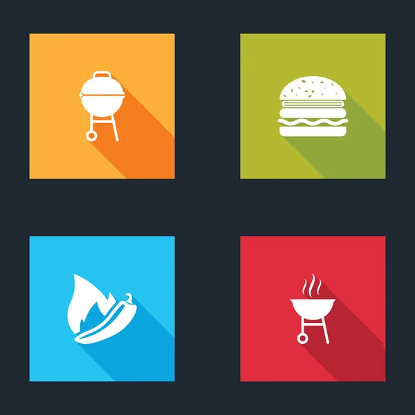 Set Barbecue Grill Burger Chili Schote Und Symbol Vektor — Stockvektor